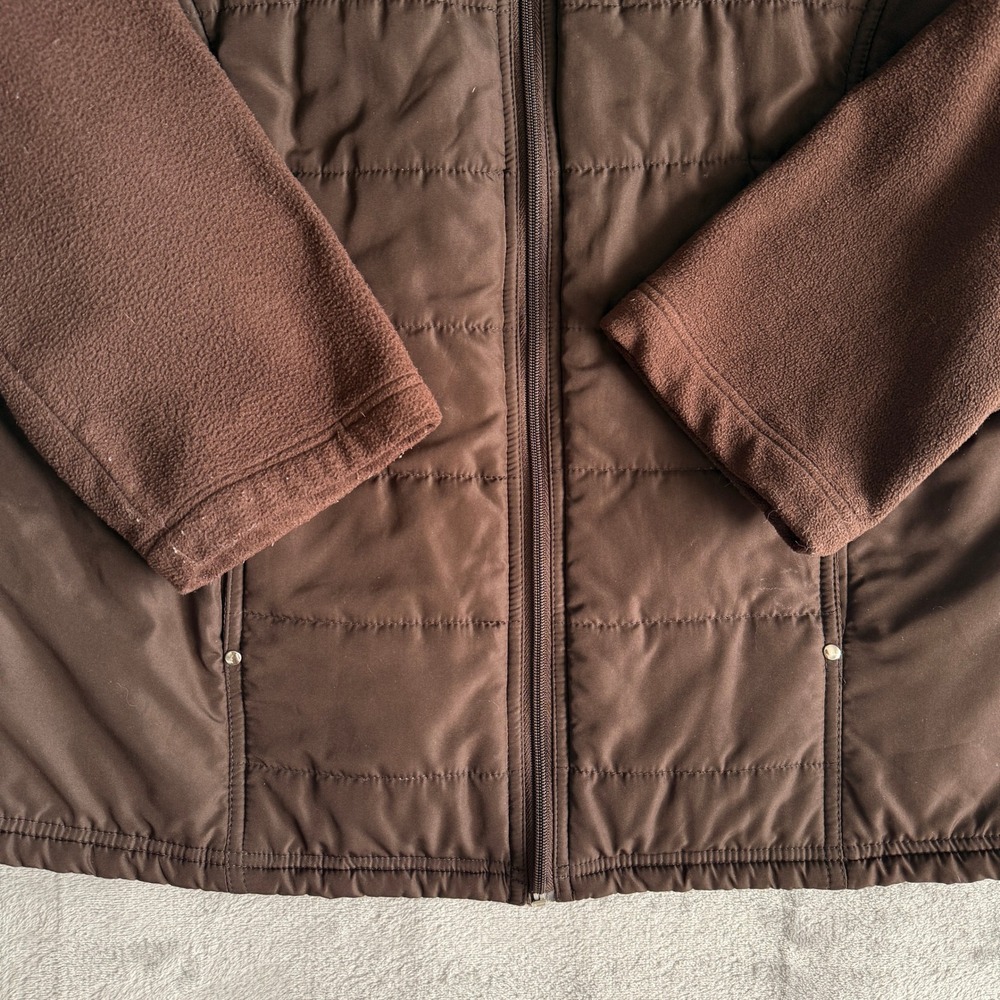 Karen Scott Sport Womens XL Brown Quilted Puffer Fleece Mixed Media Jacket Zip - Picture 2 of 6